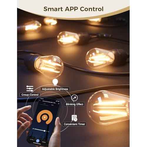 XMCOSY+ Smart Patio Lights 49Ft LED Outdoor String Lights Waterproof IP65, App Control, Compatible with Alexa, Dimmable Edison Bulbs Outdoor Light for Yard Porch Bistro Outside