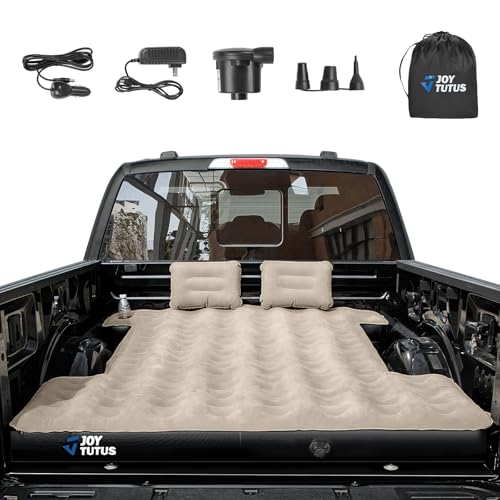 JOYTUTUS Truck Bed Air Mattress for 6.4-6.7Ft, Full Size Regular Beds for Pickup Outdoor Camping, Truck Tent Accessories with Carry Bag & Cup Holder & Cavity Design, Camel&Black