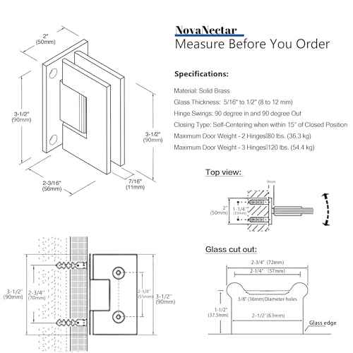 Brass Glass Door Hinge,90 Degree Heavy Duty Short Back Plate Hinges, Shower Door Hardware Replacement for 5/16" to 1/2" (8 to 12 mm) Tempered Glass, Chrome