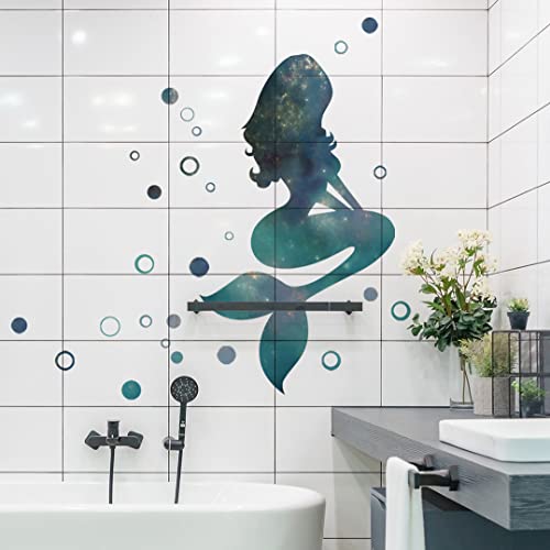 Starry Sky Mermaid Wall Decals and Stickers - Peel and Stick DIY Removable Green Bubbles Vinyl Wall Art Decor for Kids Baby Bedroom Nursery Bathroom Door DT-1912