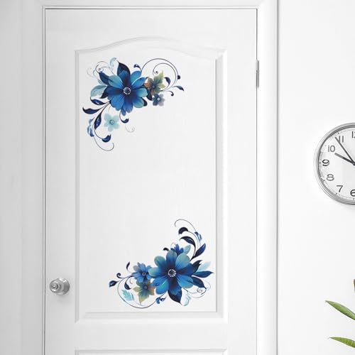 Blue Daisy Botanical Flower Wall Stickers, sacinora Floral Art DIY Wall Decals Removable Vinyl Peel and Stick for Furniture Door Toilet Bedroom Decorations