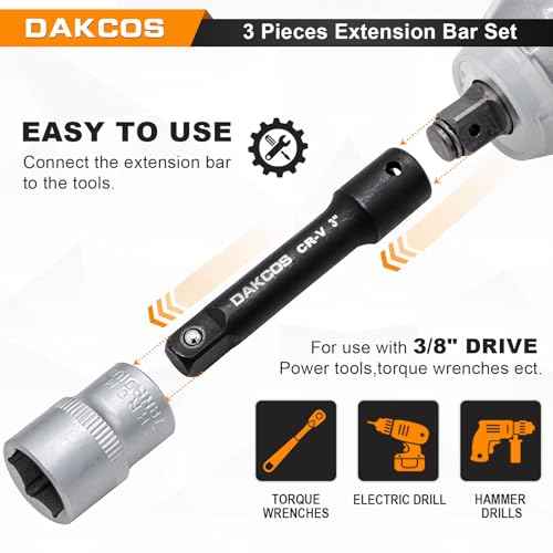3 Pieces 3/8-Inch Drive Impact Extension Bar Set Includes 3 6 10 Inch Socket Extensions, Premium Chrome Vanadium Steel with Black Phosphate Finish