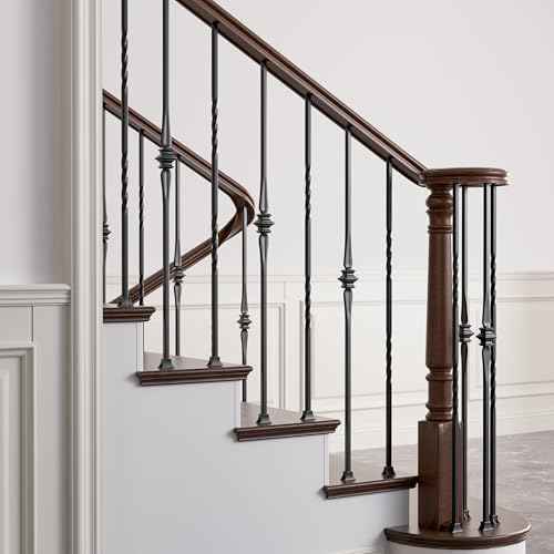 Wrought Iron Hollow Balusters - Deck Spindles Stair Railing Indoor,Stair Double Twist Hollow Iron Baluster Stair spindles, for Staircase Interior(12 Pack Black)