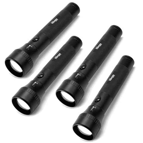 Heavy Duty 2-Cell D Battery LED Big Flashlights, Zoomable Single Mode Aluminum Alloy Torch Flashlight, Rugged Metal Flashlight for Outdoor Adventures Emergency Hiking Camping Caving (4 Pack)