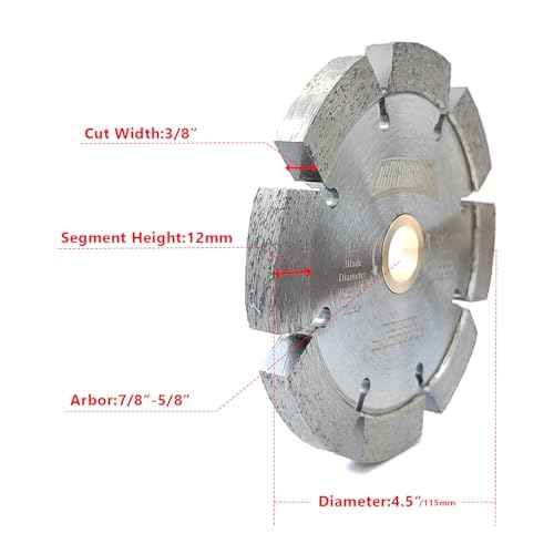 4.5" Diamond Tuck Point Blade for Mortar Joint Removal,3/8" Segment Width, 7/8"-5/8" Arbor
