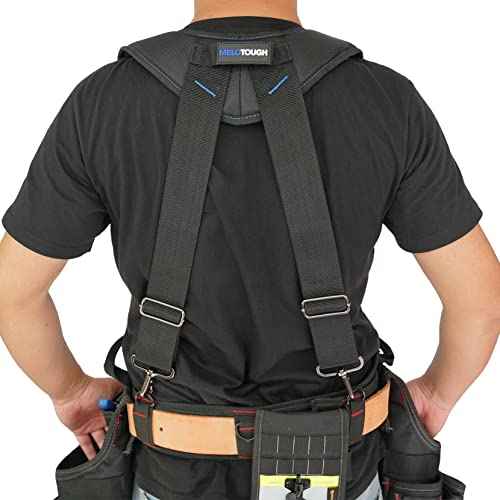 MELOTOUGH Tool Belt Suspenders Construction Work Belt Suspenders with detachable phone holder comfortable foam shoulder padder (Blue)