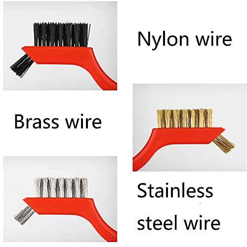 Wire Brush Set for Cleaning Rust Removal in Holes, 3pcs Brass/Stainless Steel/Nylon Brushes