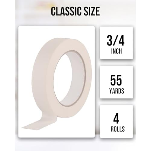 Lichamp Masking Tape 3/4 inch, 4 Pack General Purpose Masking Tape Beige, White Tapes for Painting, Arts, Crafts, 3/4 inch x 55 Yards x 4 Rolls (220 Total Yards)