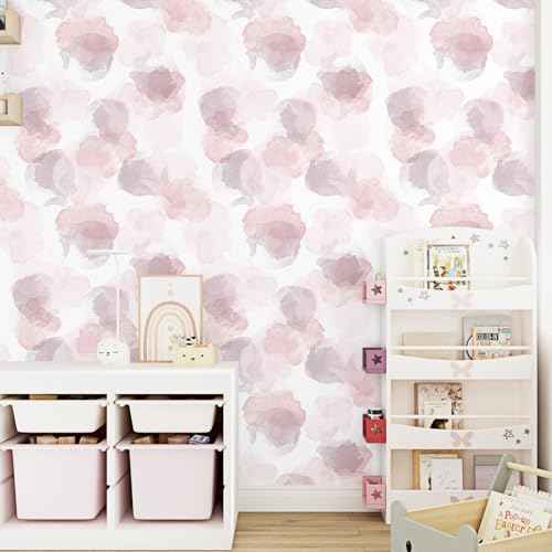 Watercolor Pink Wallpaper Peel and Stick Modern Wallpaper Abstract Geometric Contact Paper Pink Polka Dot Self Adhesive Contact Paper for Walls Bedroom Nursery Girls Room Cabinets 17.5"x102"