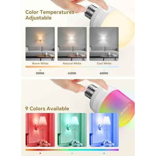 Minetom E26 Rechargeable Light Bulbs with Remote and Timer, Battery Backup Bulb with 12 Colors and Brightness Dimmable, 2300mAh 40W Equivalent LED Light Bulbs for Lamps Sconces Camping, 4 Pack