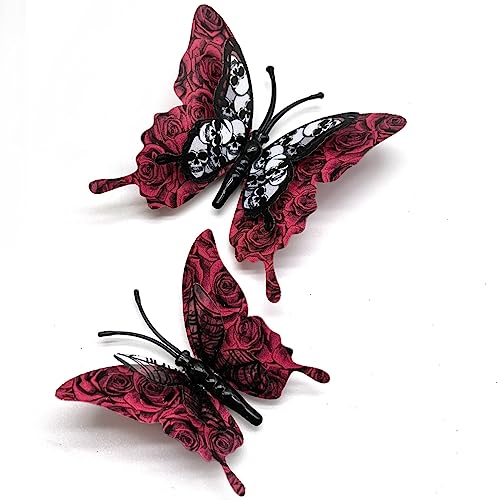 24 Pcs Halloween Wall Stickers - 3D Double-Layer Butterfly Wall Decor & Window Decals for Home Room Art DIY Decoration (Red & Black, Removable)