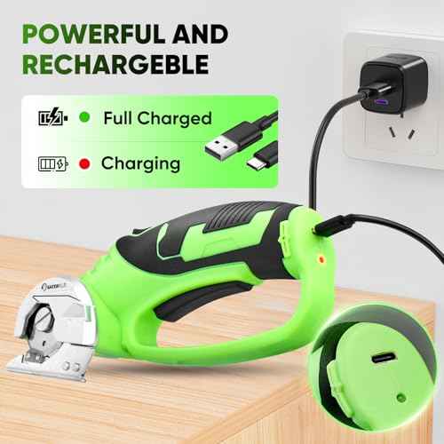 Cordless Electric Scissors, 4V Rechargeable Cardboard Cutter, Cordless Box Cutter, Powerful Cardboard Scissors with Blade, LED Light, Safety Lock for Cutting Fabric Leather