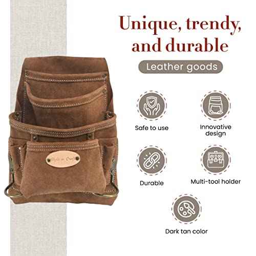 Style n Craft 10-Pocket Carpenter¡¯s Nail and Tool Pouch, Heavy-Duty Suede Leather Pouch, Dark Tan (88923)