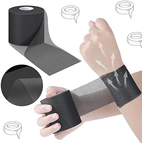 24 Pieces Foam Underwrap Tape Sports Prewrap Athletic Tape Foam Pre Wrap for Ankles Wrists Hands and Knees(Black, Beige)
