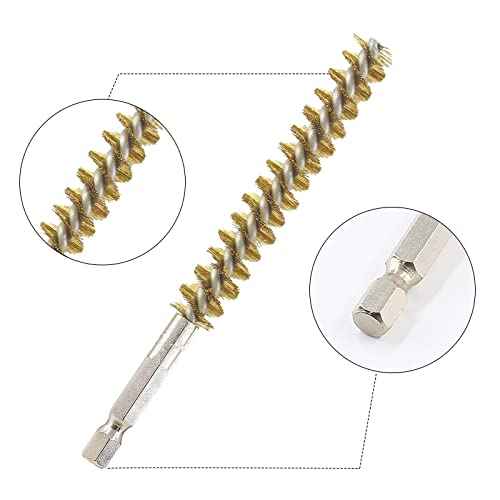 Uenhoy 6 Pieces Brass Bore Brushes in Different Sizes, Brass Bristles Wire Cleaning Brush for Power Drill Impact Driver, with 1/4 Inch Hex Shank, 4 Inch in Length (8/10/12/15/17/19mm)