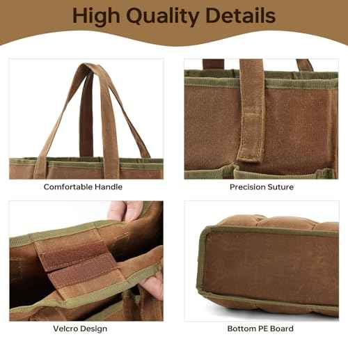 13in Tool Bag, Heavy Duty 19oz Waxed Canvas Bag 11-Pocket Portable Tool Bag Organizer Storage Toolbox for Gardener Welders Electrician Working Mechanic tool bags for men