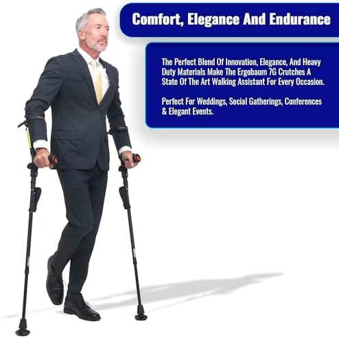 Ergobaum 7G by Ergoactives. 1 Pair (2 Units) of Ergonomic Forearm Crutches - Adult 5' - 6'6'' Adjustable, Foldable, Ergonomic, Shock Absorber, Non-Slip, Knee-Rest Platforms, LED Lights (Aqua Blue)