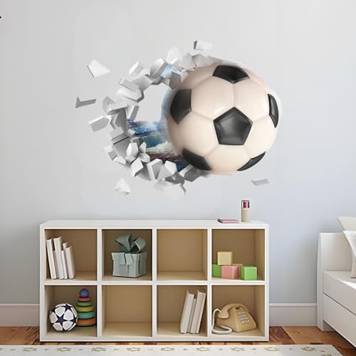 CEYAZYE 29.5"x27.4" 3D Soccer Wall Stickers, Removable Football Wallpaper Art Decor for Boys Room, Vinyl Soccer Sport Wall Sticker Posters Decal for Bedroom Playroom Living Room Window Door Decoration
