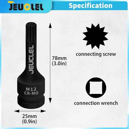 M12 Triple Square Impact Spline Bit Socket, 12mm Metric 1/2-Inch Impact Drive Triple Square Socket, Cr-Mo Steel Lengthen Screwdriver Adapter