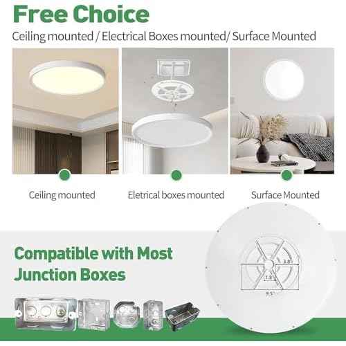 20 Inch Large LED Flush Mount Ceiling Light with Remote, 40W,4350LM, 3000K-6000K Selectable, White Round Flat Panel Low Profile Ceiling Light Fitures for Hallway, Kitchen, Bedroom, Laundry Room