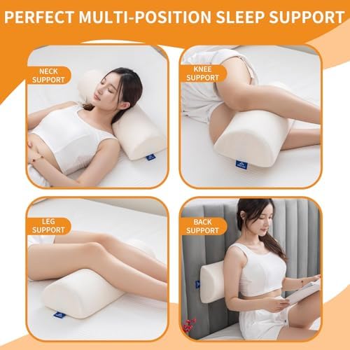 Half Moon Bolster Knee Pillow, Back Pain Relief Memory Foam Leg Pillow, Semi Roll Round Lumbar Leg Wedge for Side Sleepers - Reducing Head Neck Spine Hip Pressure - M