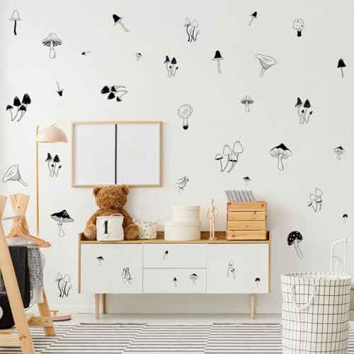 72 Pieces Black Mushroom Wall Decals - Woodland Nursery Wall Stickers for Baby Boys or Girls Room Decor£¬Forest Wall Stickers Removable£¬Nursery Playroom Decor.