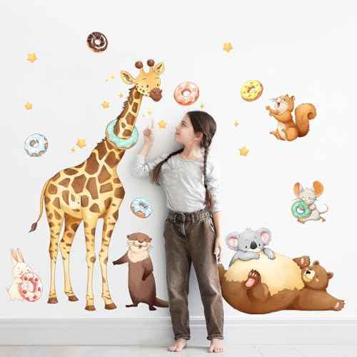 Supzone Jungle Animal Wall Decals, Giraffe Forest Safari Animal Wall Stickers Peel and Stick Art Decor for Kids Baby Bedroom Living Room Nursery Playroom Classroom Kindergarten