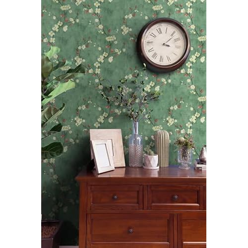 Safiyya 118"x17.7" Green Floral Peel and Stick Wallpaper Vintage Contact Paper Removable Self-Adhesive Wall Paper for Bedroom Vinyl Roll