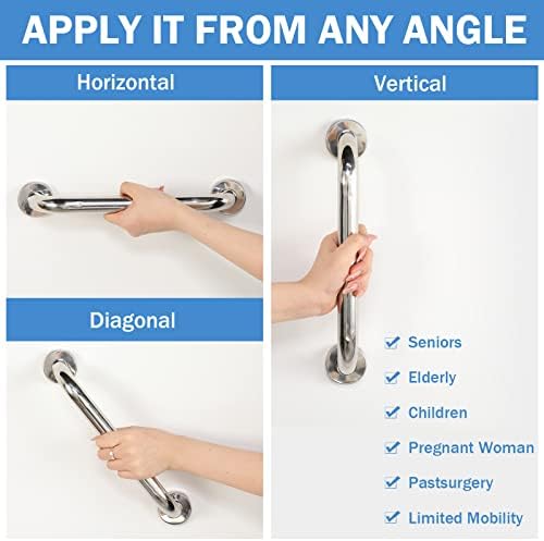Therwen 6 Pack Grab Bars for Bathtubs and Showers Shower Grab Bars for Seniors Stainless Steel Bathroom Handicap for Elderly for Wall Shower Handle Assist Device(12 Inch, 16 Inch,Silver)