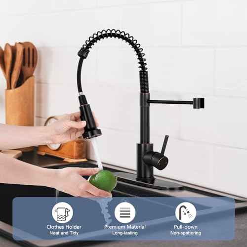 DJS Kitchen Faucets with Pull Down Sprayer Oil Rubbed Bronze -High Arc Single Handle 1 or 3 Holes Spring Kitchen Sink Faucet with Deck Plate for Farmhouse RV Vessel Basin