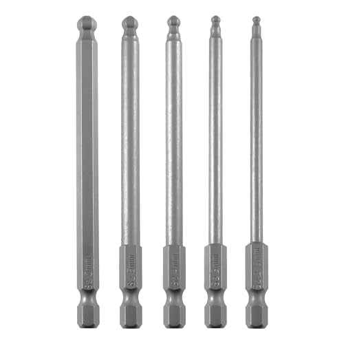 Ball End Hex Head Metric Allen Wrench Screwdriver Bit Set 5PCS 2.5mm 3mm 4mm 5mm 6mm 1/4 Inch Hex Shank 4 Inch/100 mm Length S2 Steel with Magnetic for Power Screwdriver Drill Impact Driver