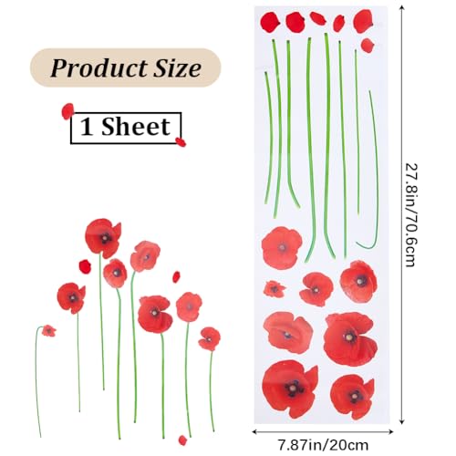 GORGECRAFT 27.8x8 Large Red Poppy Flower Wall Decals Trash Stickers for Trash Cans Decorative 3D Floral Stickers Waterproof Beautiful Flowers Self Adhesive Peel & Stick Removable Decor