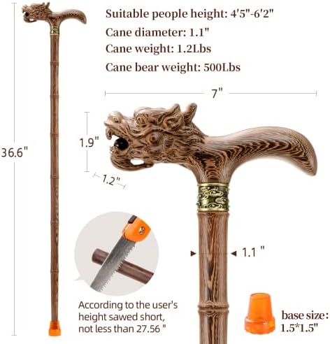 Wooden Cane, Hand Carved High-end Walking Cane for Men and Women, Lightweight Design Support Up to 500lbs Dragon Canes for Seniors, Suitable for Discerning Personal and Gift Use