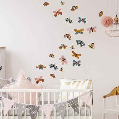 Watercolor Butterfly Wall Decals Peel and Stick, Wall Stickers for Girls Room, Boho Butterfly