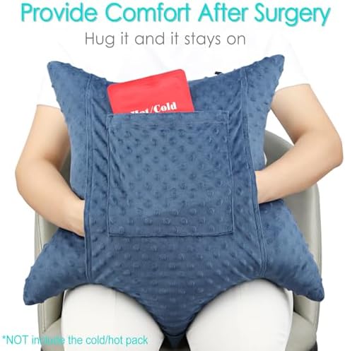 Star Shape Hysterectomy Recovery Pillowy for Hysterectomy Recovery Must Haves with 2 Pockets Products Gifts Tummy Tuck Abdominal Surgery Cushion, Minky Dot Denim Blue