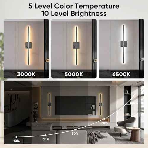31in Wireless Wall Sconces Set of Two, [Creates Sunset Glow Ambiance] Dimmable 2700K?6000K with 8000mAh Battery & Display, Touch/Remote Control, Rechargeable Wall Lamps for Home Decor ? Black