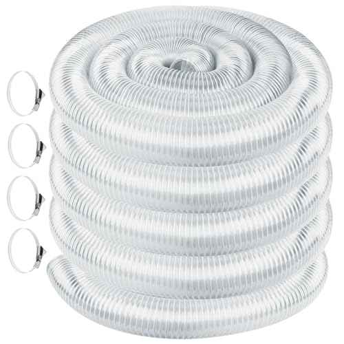 Heavy PVC 2 1/2" x 50' Dust Collection System, Flexible Clear Debris and Fume Collection Hose with Stainless Steel Hose Clamps, Ideal for Shop Vacuums and Dust Collectors with 2 1/2" Ports
