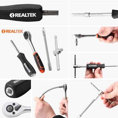 REALTEK 66 Pieces 1/4 inch Drive Socket Set, Ratchet Set with 72 Tooth Reversible Ratchet & Bit Socket Set, Professional Tool Set for Auto Repairing and Household