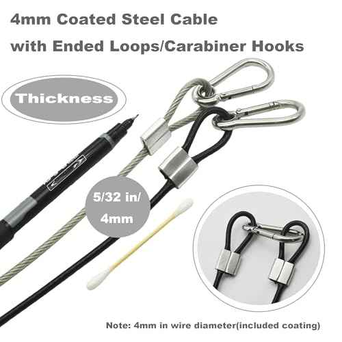 10 pcs 12 inch Vinyl Cover Coated Stainless Steel Wire Rope Lanyard Cable Tether Safety Strap with Hooks and 2 Loops (4mm Thickness), Black