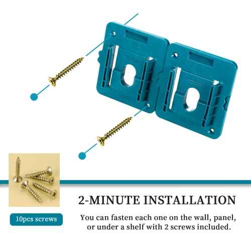 Battery Holder Work for Makita 18V Battery Mounts Dock Hanger Compatible for BL1860 BL1850 BL1840 BL1830, 5 Pack(w/10 Screws)