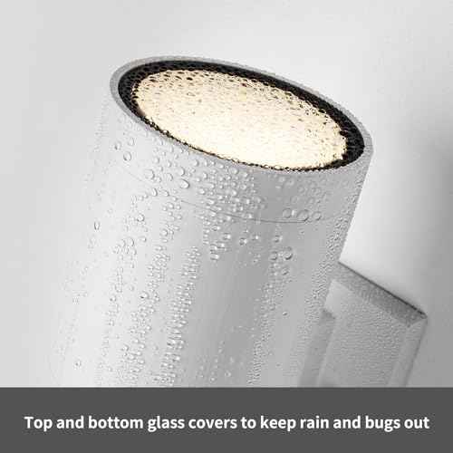 mirrea Modern Outdoor Porch Light Patio Light in 2 Lights with Aluminum Cylinder and Tempered Glass Cover Waterproof Wall Sconce 2 Pack (Matte White)