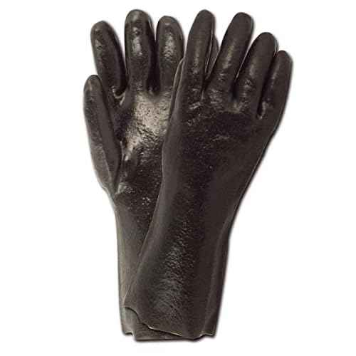 MAGID T1082R MultiMaster Rough Finish PVC Gloves with Knit Cuff, 12", Black (12 Pair)