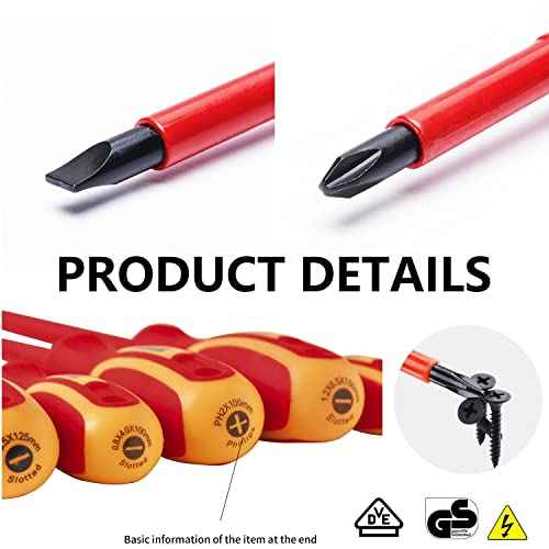 6-Piece 1000 Volts Insulated Screwdriver Set, Magnetic Tip Electrician Screwdriver Set, 4 Slotted and 2 Philips, with Plastic Supporter