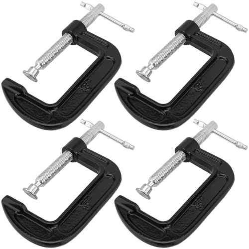 JEUIHAU 4 PCS 3 Inch C Clamp Set, Cast Iron C Clamps, Black Metal Small C Clamp with Sliding T-Handle, 3 Inch Mini G Clamp for Woodworking, Welding, Building, Metal Workpiece