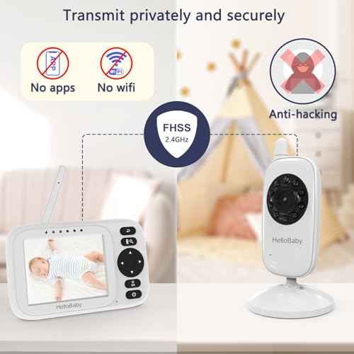 HelloBaby Baby Monitor No WiFi,Video Baby Monitor with Camera and Audio,3.2'' IPS Screen, Manual Baby Camera Adjustment, Night Vision, 1000ft/305m Range, ECO/VOX, Feeding Reminder, USB Charging Cable