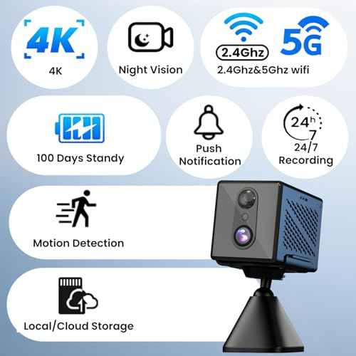 2025 Upgraded 4K Security Camera, 5GHz WiFi Indoor Camera, Home Security Camera with Night Vision, Motion Sensor, Long Battery Life, Motion Detection, Remote Viewing, Wireless Surveillance Cam