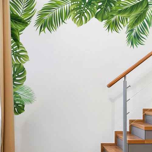 Green Leaf Wall Sticker, Flower, Bird, Jungle, Green Plant Sticker, Peel and Paste Tropical Rainforest Turtle Back Leaf Wall Sticker, Bedroom Porch, Living Room, Bedroom Home Decoration Wall