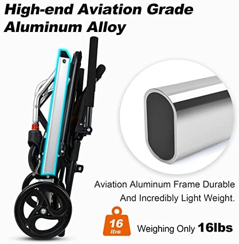 Only 16lbs World's Lightest Transport Wheelchairs, Travel Wheelchairs for Adults Support 220lbs, Aluminum Wheelchair, Lightweight Transport Wheelchair with Storage Bag