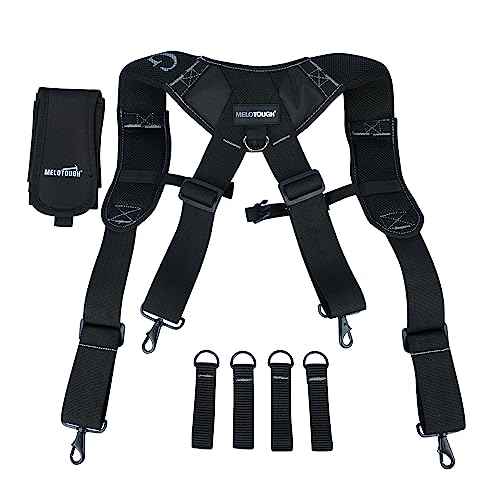 MELOTOUGH Work Belt Suspender Tool Belt Suspenders Bag Suspenders for Men Heavy Duty with Gel Shoulder Pad Detachable Phone Holder for Construction/Electrician/Contractor/Carpenter