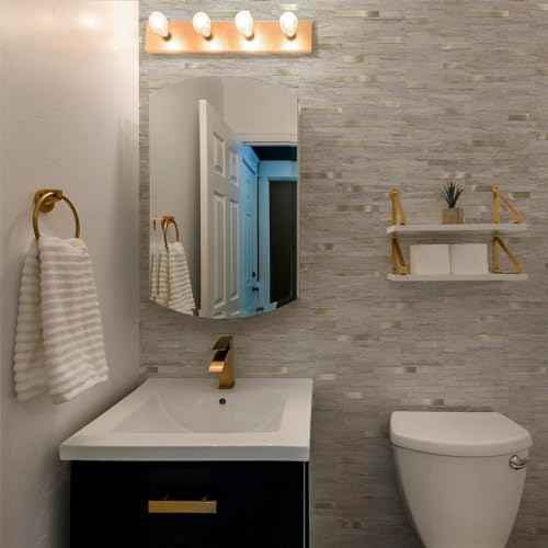 2 Sheets Kitchen Peel and Stick Backsplash Tiles, Beige with Metal Gold Look Stick on Backsplash for Kitchen, RV, Fireplace
